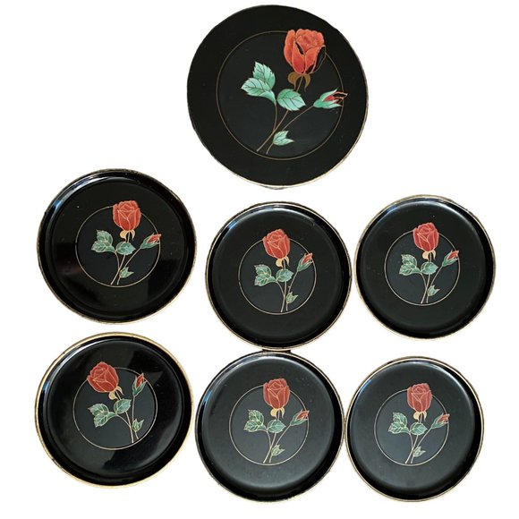 Otagiri Dining Vintage Otagiri Japan Lacquerware Set Of 6 Red Rose